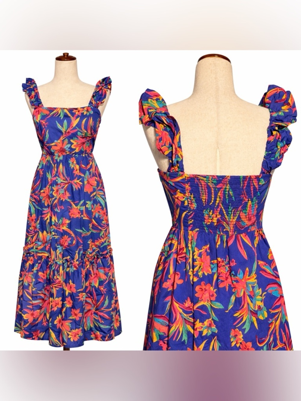 J Crew colorful smocked ruffle strap dress- side zip- 0-2 XS